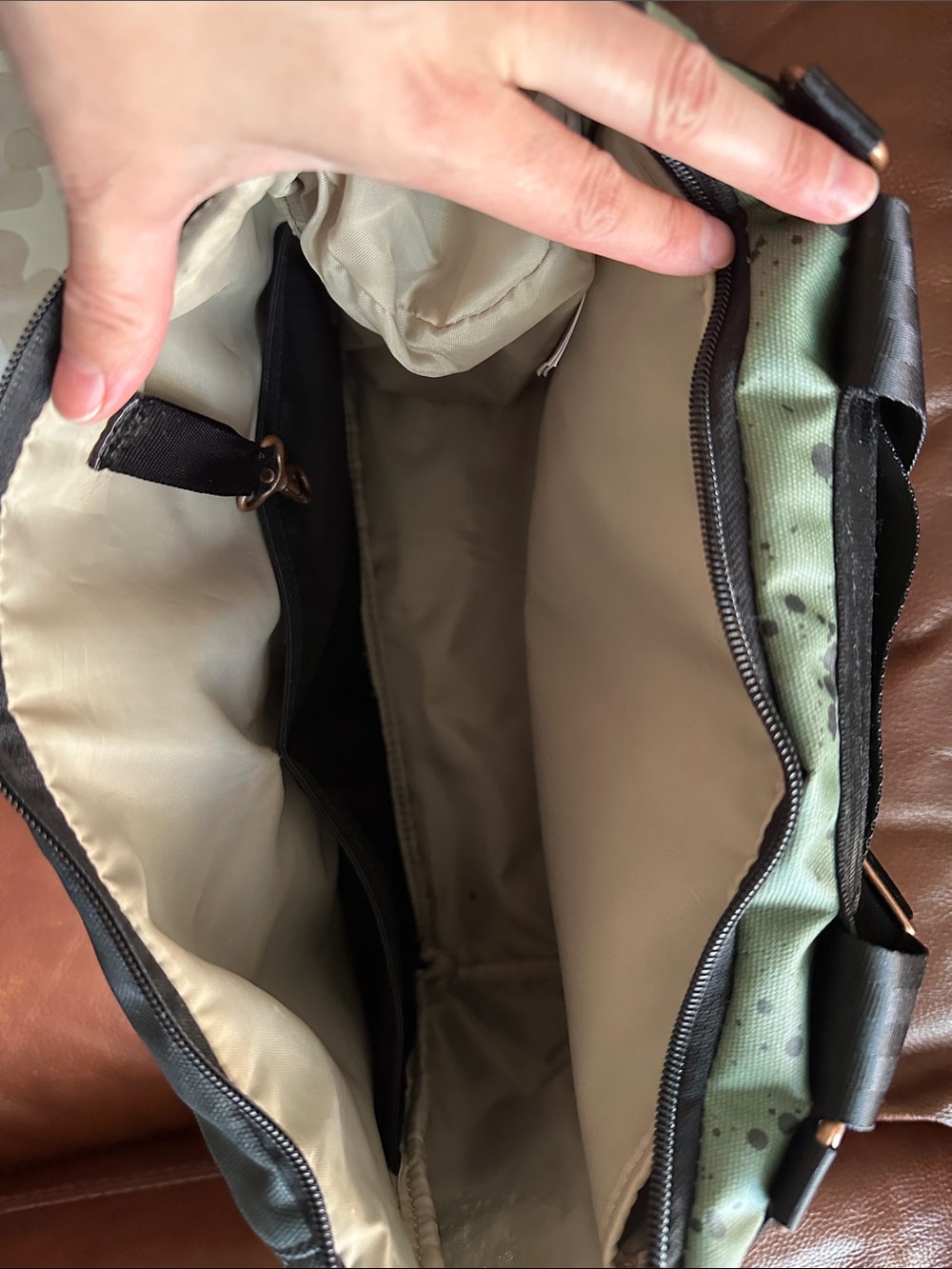 Petunia Pickle Bottom Pivot Olive Green and Black Splatter Backpack - Picture 3 of 7